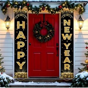 Festive Black and Gold New Year Door Banner